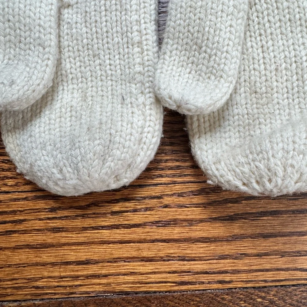 J.Crew Cream Knit Wool Mittens Fold Over Cuff Winter Gloves